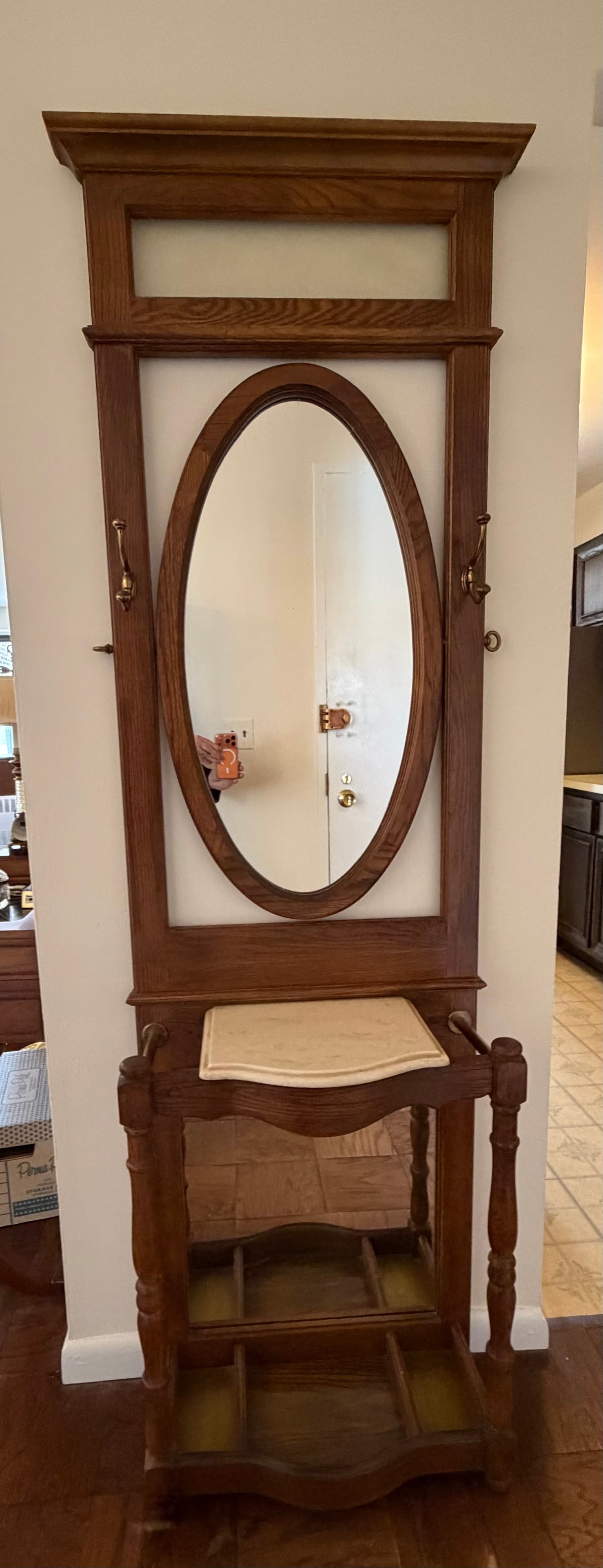 Victorian Oak Hall Tree with Mirror and Umbrella Stand - 5