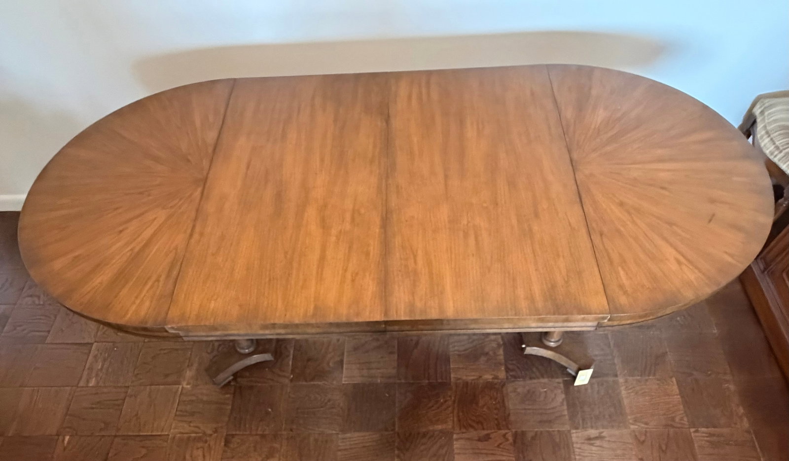 Baker Mid-20th Century Expanding Oval Pedestal Dining Table with Sunburst Veneer - 8