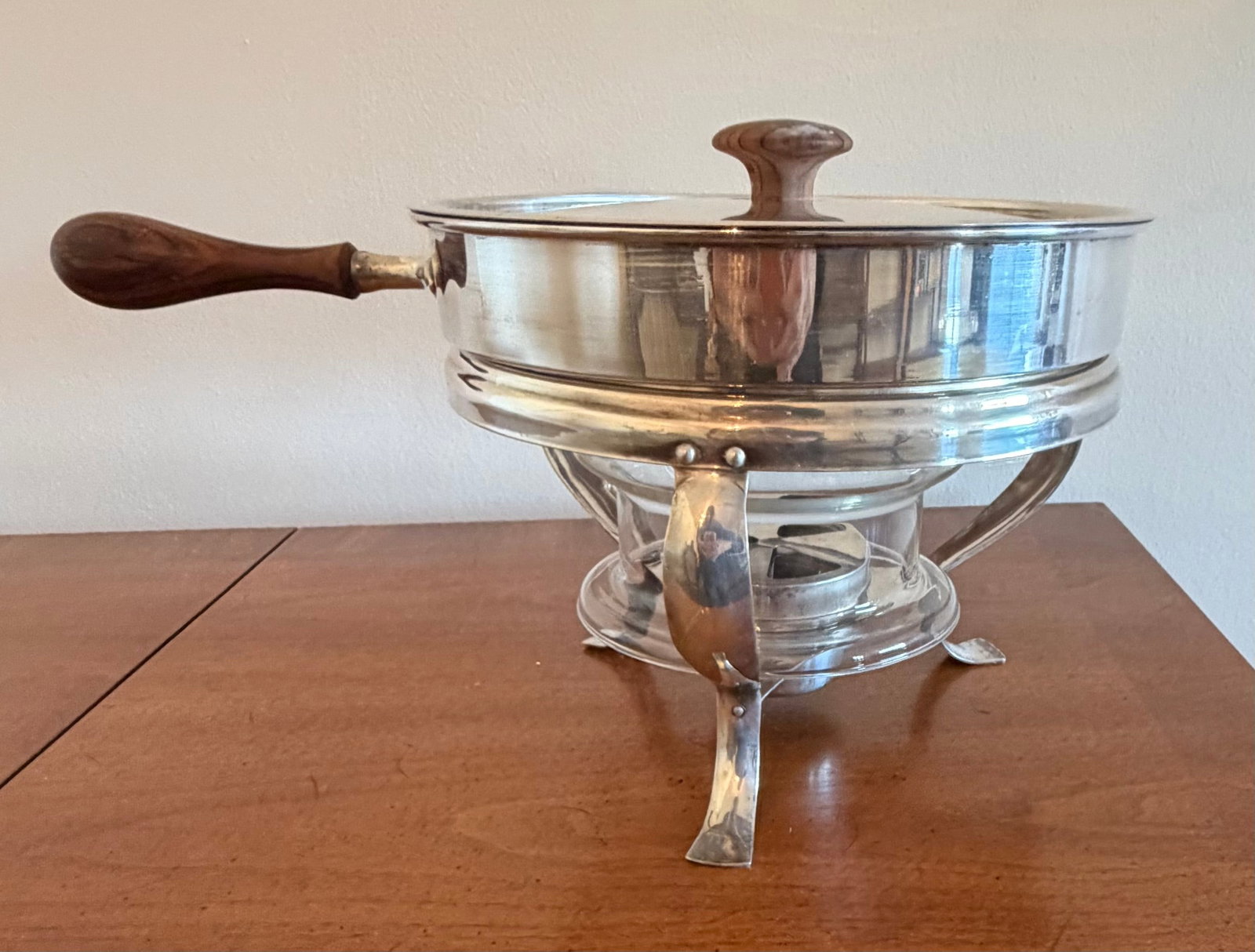 Silver-Plated Chafing Dish with Wooden Accents - 6