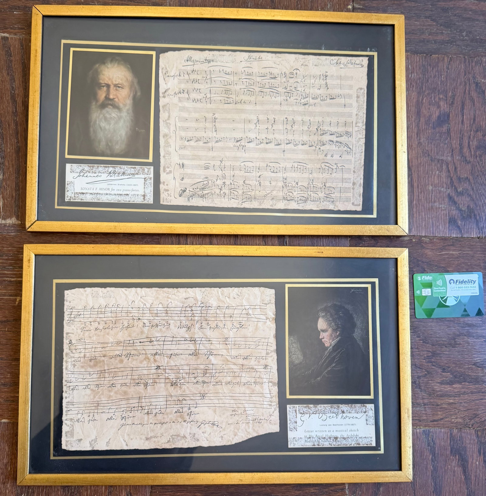 Pair of Framed Musical Manuscript Replicas, Brahms and Beethoven - 3