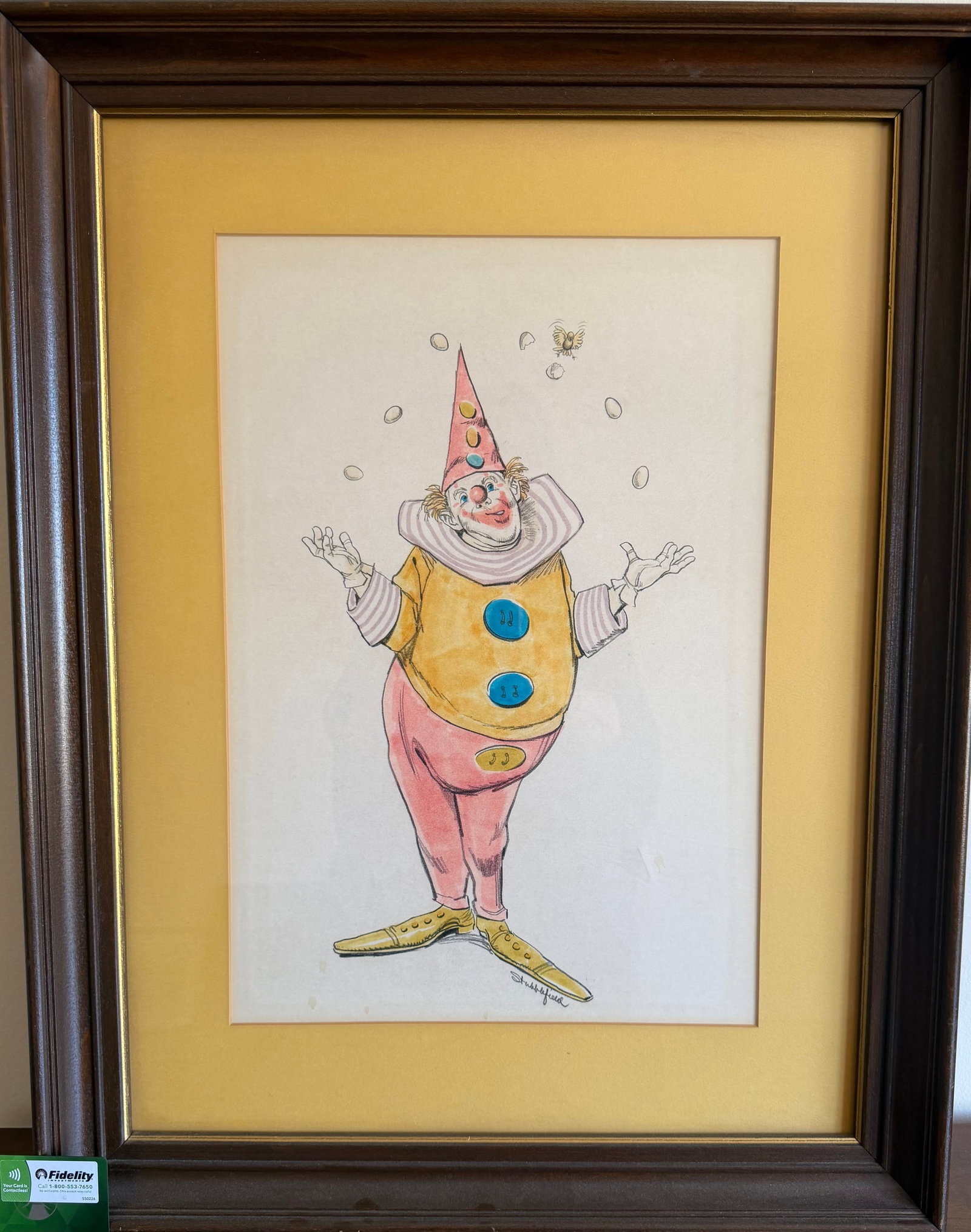Signed Vintage "Juggling Clown" Watercolor Painting - 3