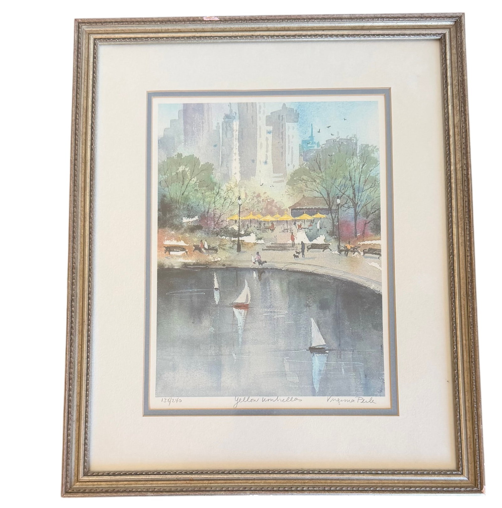 Yellow Umbrellas Central Park Lake Watercolor Print (1 of 3)