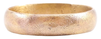 VIKING WARRIOR’S WEDDING RING, SIZE 9 1/2: Title: VIKING WARRIOR’S WEDDING RING, SIZE 9 1/2 Description: 9th-11th century AD. Gilt bronze, wearable size 9 1/2. 4.8mm band with a rounded face. Surface lightly textured overall from burial.