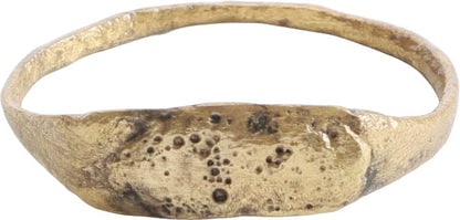 FINE ROMAN RING C.2ND-MID 4TH CENTURY AD, SIZE 11: Title: FINE ROMAN RING C.2ND-MID 4TH CENTURY AD, SIZE 11 Description: Size 11, gilt bronze with, 1.5mm rounded face band, flared to the shoulders. Raised lozenge shaped bezel with rounded face texture