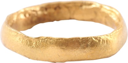 RARE VIKING WEDDING RING 866-1067 AD, SIZE 8 1/2: Title: RARE VIKING WEDDING RING 866-1067 AD, SIZE 8 1/2 Description: Danelaw England. 9th-11th century. Bronze, with a rounded face and of 4.4mm width. Made with a central core to distribute the molte