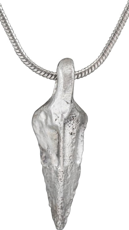 ROMAN ARROWHEAD NECKLACE PENDANT, 1st-3rd CENTURY AD: Title: ROMAN ARROWHEAD NECKLACE PENDANT, 1st-3rd CENTURY AD Description: The period of the secret growth of Christianity. Just under 1’(0.97”) total length. Usually lost on the battlefield