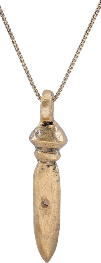 FINE ROMAN GLADIUS PENDANT NECKLACE 1ST-3RD CENTURY AD: Title: FINE ROMAN GLADIUS PENDANT NECKLACE 1ST-3RD CENTURY AD Description: The period of Christ, and the persecution of Christians. 1 1/4" length plus the suspension loop. Well-delineated hilt with bu
