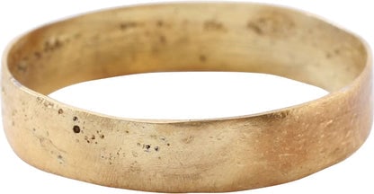 VIKING WARRIOR’S WEDDING RING, 866-1067 AD, SIZE 13.: Title: VIKING WARRIOR’S WEDDING RING, 866-1067 AD, SIZE 13. Description: Large size 13 for a warrior of considerable stature. 4.8mm wide band with low flat face textured from burial as shown. Th