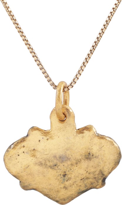 VIKING HEART PENDANT 850-1050 AD.: Title: VIKING HEART PENDANT 850-1050 AD. Description: Large example just under 1” (0.94”)” width of the flat form, made by the open face mold process. The cusped top formed by low re
