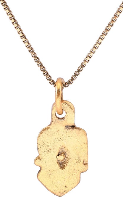 VIKING HEART PENDANT 800-950 AD.: Title: VIKING HEART PENDANT 800-950 AD. Description: Rare early example of provincial manufacture. Gilt bronze, just over 1/2" (0.51") height plus the loop. Natural form (Vikings used both natural and