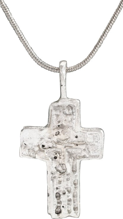 EASTERN EUROPEAN CHRISTIAN CROSS: Title: EASTERN EUROPEAN CHRISTIAN CROSS Description: 17th-18th century, Orthodox rite. Silvered bronze, over 1 1/4" (1.33") in height. Relief decorated. The front with a vacant cross with charges abov