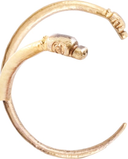 VIKING SERPENT BRACELET, 8TH-10TH CENTURY AD: Title: VIKING SERPENT BRACELET, 8TH-10TH CENTURY AD Description: Gilt bronze, C form with particularly well sculpted snake or sea serpent head and tapered tail. Over 2 1/2” (2.58”) inner d