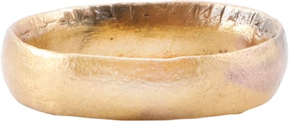 VIKING WEDDING RING, 850-1050 AD, SIZE 7: Title: VIKING WEDDING RING, 850-1050 AD, SIZE 7 Description: Gilt bronze, size 7. Low rounded section. The band 4.6mm width. Professionally refurbished with the 24karat gold surface restored. Jewelry 