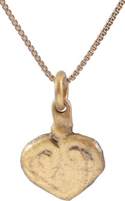 ANCIENT VIKING HEART PENDANT NECKLACE 11TH CENTURY AD: Title: ANCIENT VIKING HEART PENDANT NECKLACE 11TH CENTURY AD Description: A fine example in its fully evolved form. Just under 5/8” (0.61”) height. Iconic fully developed cusped top full f