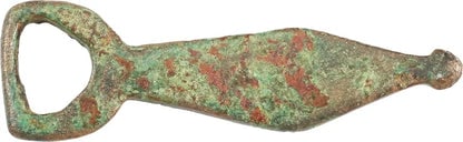 ROMAN LEGIONARY'S SWORD BELT TERMINAL, 2nd-3rd CENTURY AD: Title: ROMAN LEGIONARY'S SWORD BELT TERMINAL, 2nd-3rd CENTURY AD Description: Bronze, tear-shaped with a stirrup form end. At the time, legionary's sword belts had split ends with two terminals. See h