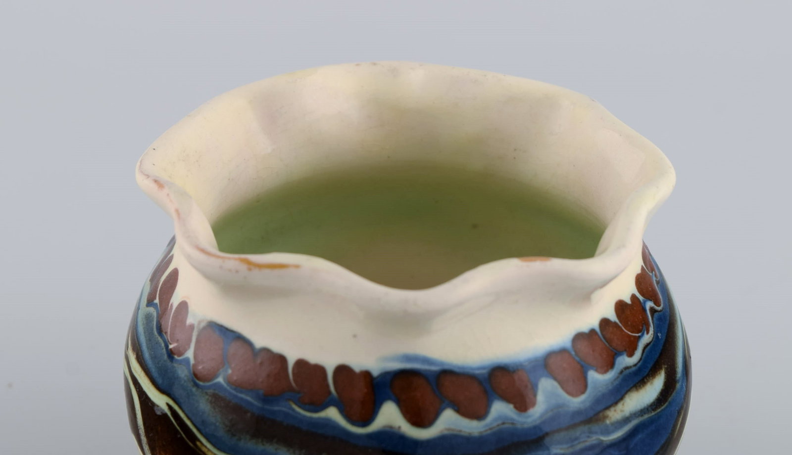 Kähler, Denmark. Glazed stoneware vase in modern design. Blue and brown running glaze on a - 4