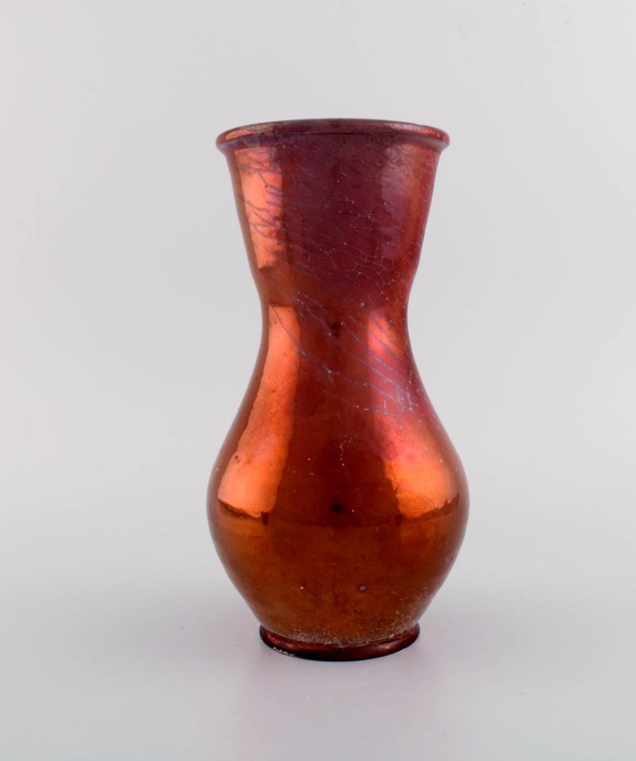 Karl Hansen Reistrup for Kähler. Antique vase in glazed ceramics. Beautiful luster glaze.: Brand: Kähler Karl Hansen Reistrup for Kähler. Antique vase in glazed ceramics. Beautiful luster glaze. 1890s. Measures: 23.5 x 12.5 cm. In excellent condition. Signed: HAK. Reserve: