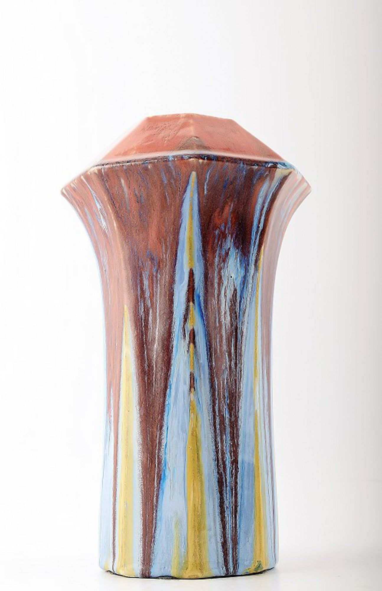 French ceramic vase, c 1930s.: Brand: Various French ceramic vase, c 1930s. Beautiful polychrome glaze. In perfect condition. Measures 27 cm. Signed illegible. Reserve: $378.00 Shipping: Domestic: Shipping rates are determined by