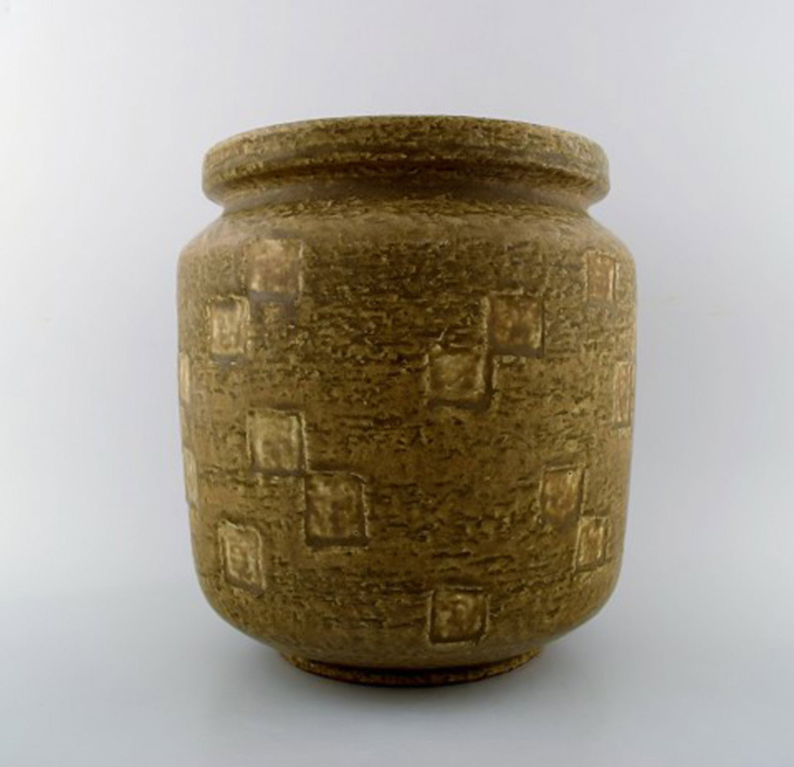 Saxbo large stoneware vase in modern design, glaze in yellow brown tones. - 2