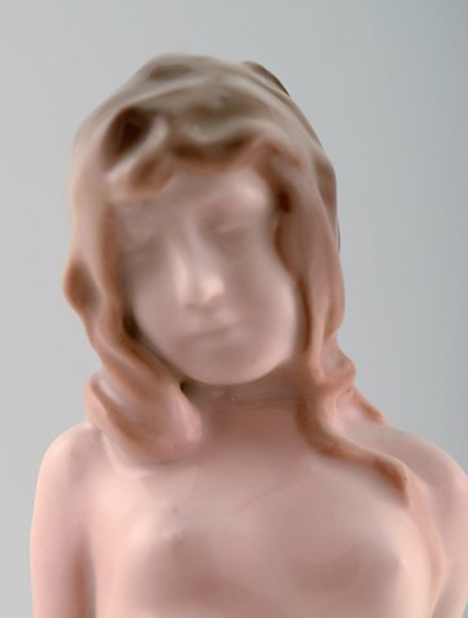 Vicken von Post for Rörstrand, Rare art deco figure in porcelain. Young nude woman on stone. - 6