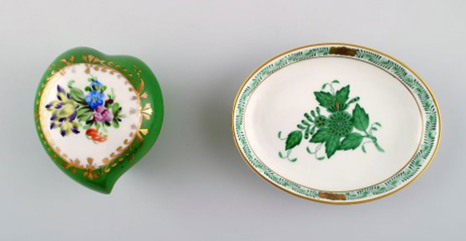 8 Herend, Hungary lidded vases / vases / dishes decorated with flowers, gold rim, porcelain. - 4