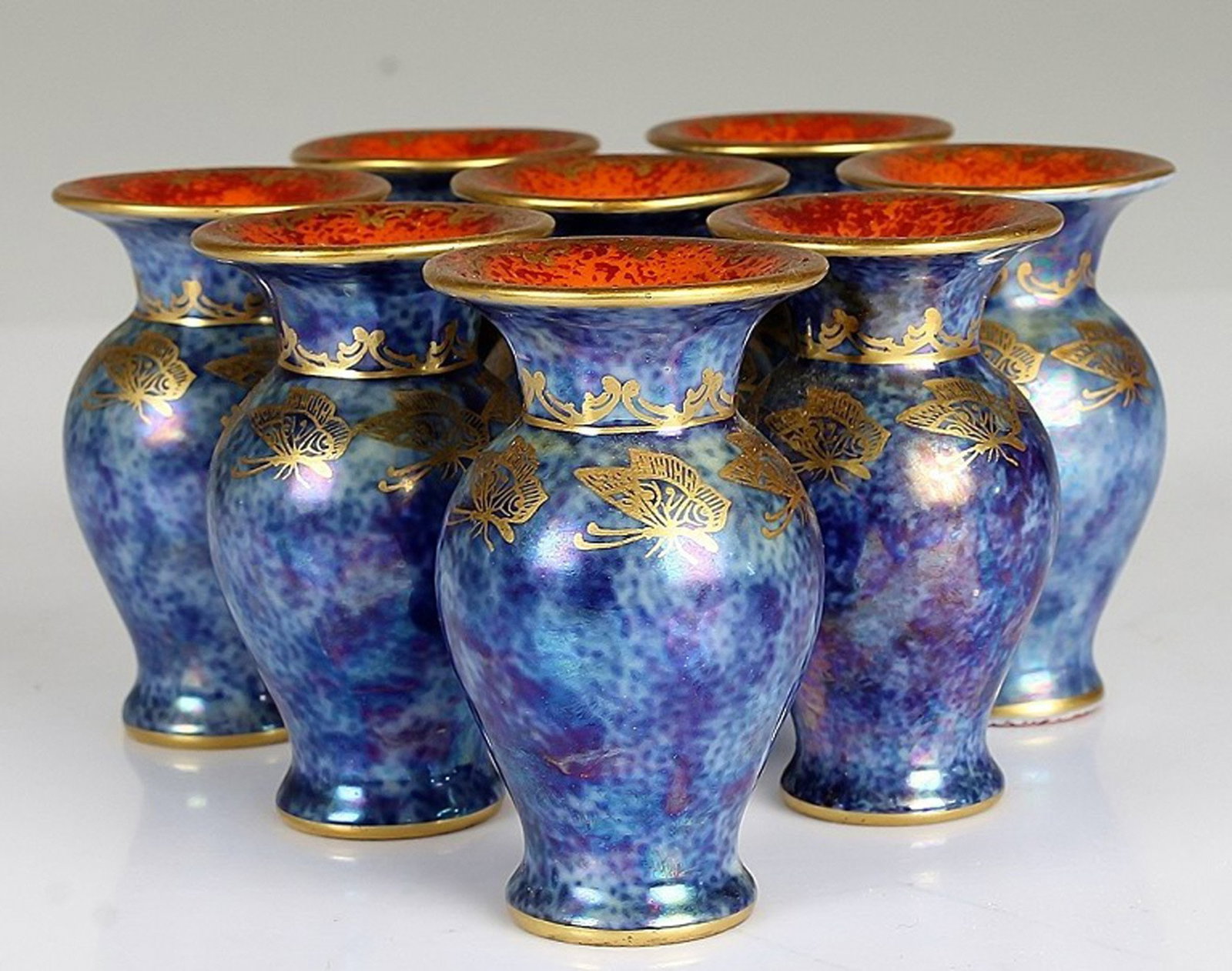 Rosenthal vases. Blue with golden insects and red interior. 8 pcs. in stock.: Brand: Rosenthal Rosenthal vases. Blue with golden insects and red interior. 8 pcs. in stock. Reserve: $70.00 Shipping: Domestic: Shipping rates are determined by destination International: Foreign sh