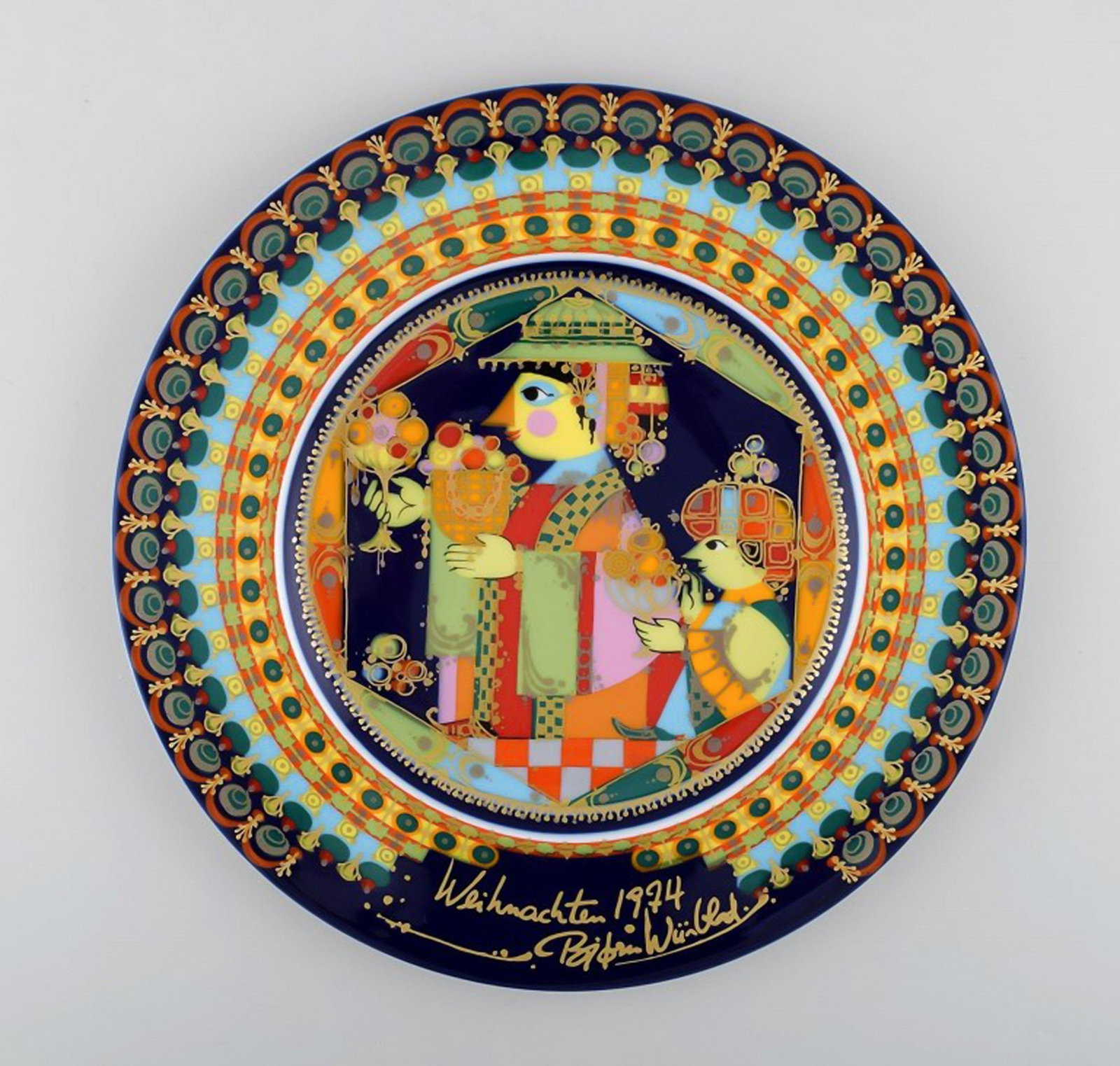Rare hand painted Rosenthal Bjørn Wiinblad Christmas plate from 1974. "Balthasar".: Brand: Rosenthal Rare hand painted Rosenthal Bjørn Wiinblad Christmas plate from 1974. "Balthasar". Reserve: $60.00 Shipping: Domestic: Shipping rates are determined by destination International: