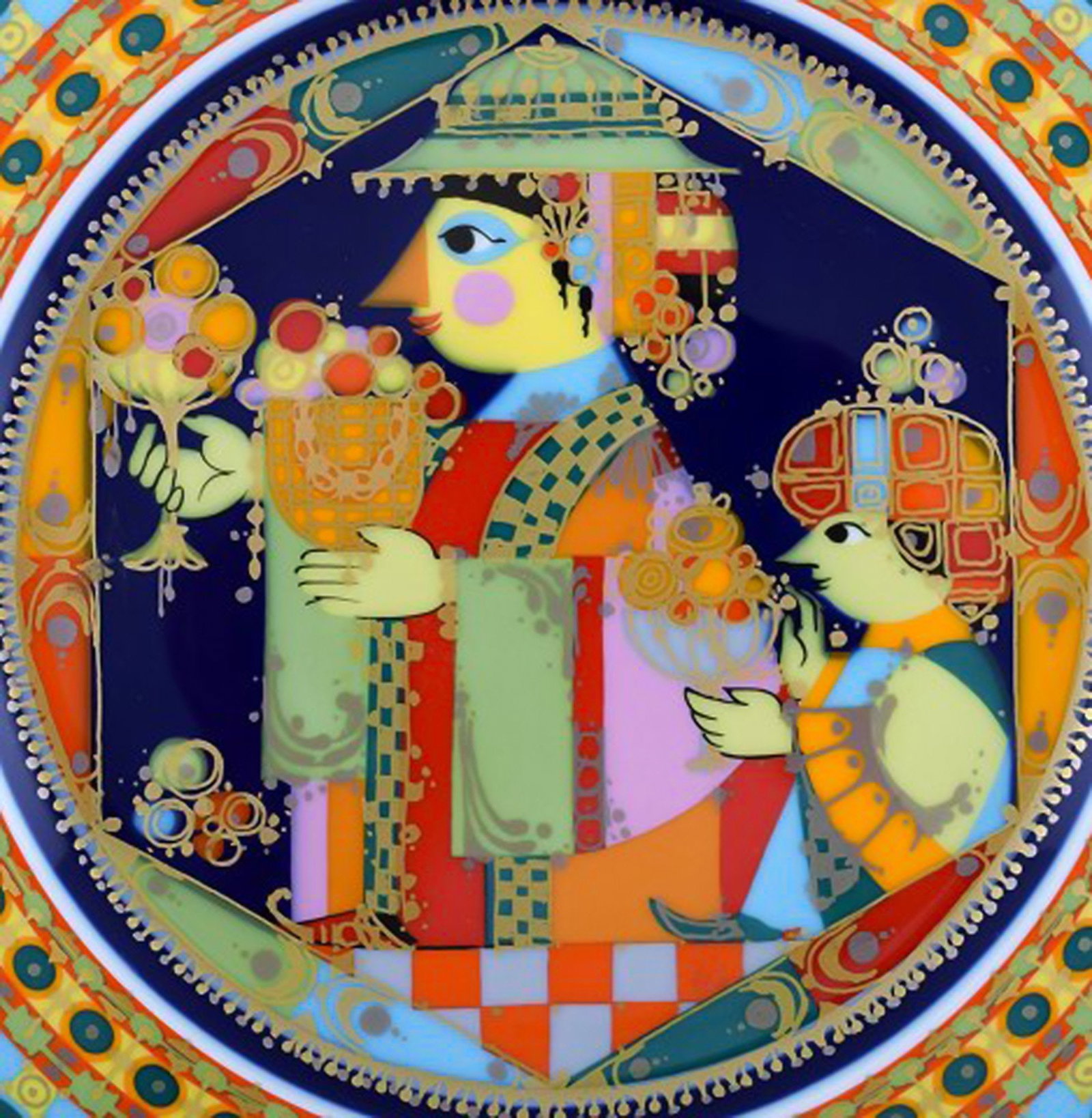 Rare hand painted Rosenthal Bjørn Wiinblad Christmas plate from 1974. "Balthasar". - 2