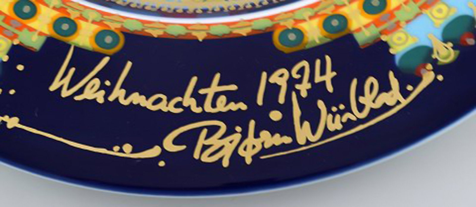 Rare hand painted Rosenthal Bjørn Wiinblad Christmas plate from 1974. "Balthasar". - 4