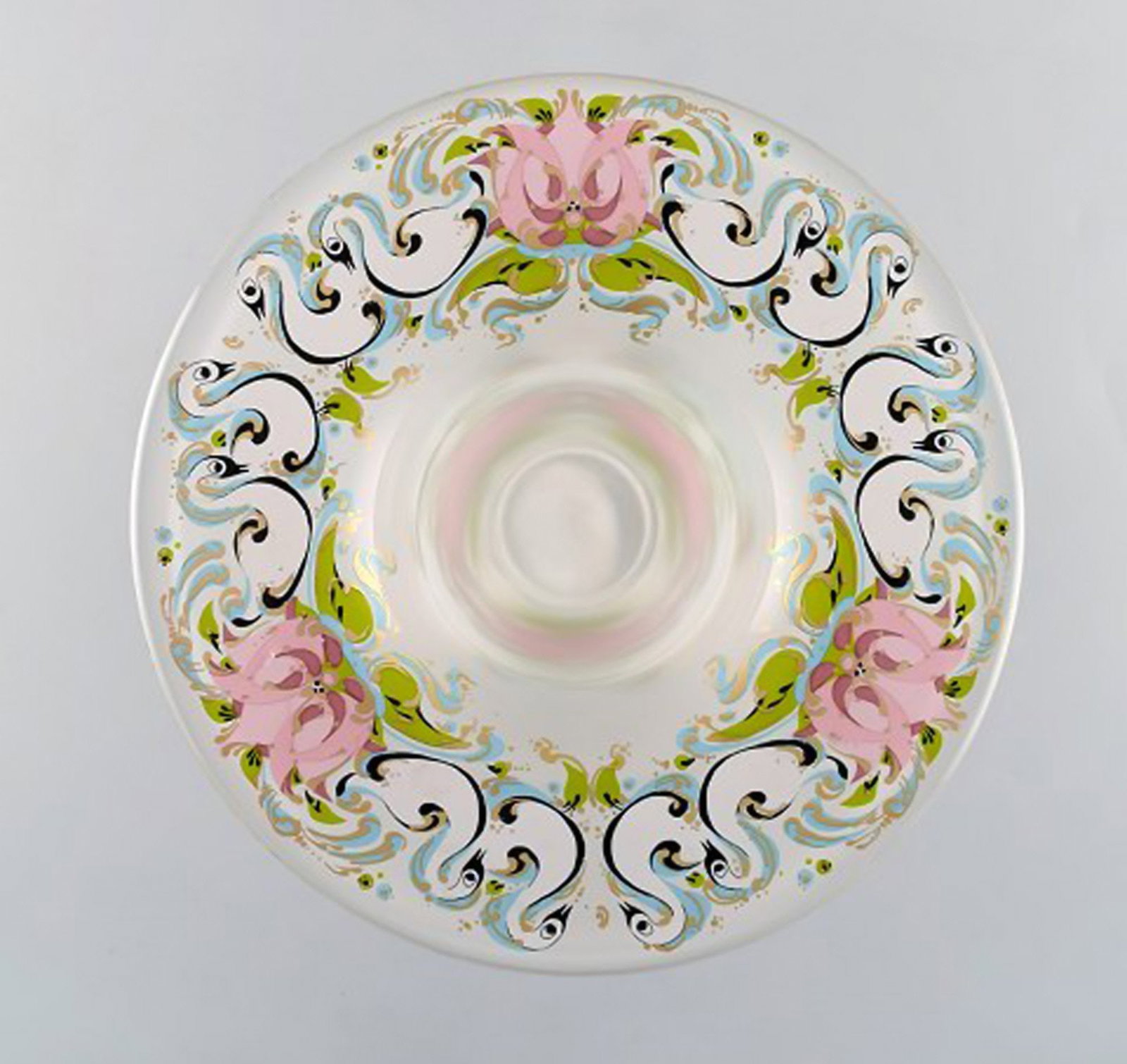 Bjørn Wiinblad for Rosenthal Studio Line. Art glass vase decorated with flowers and swans. - 3
