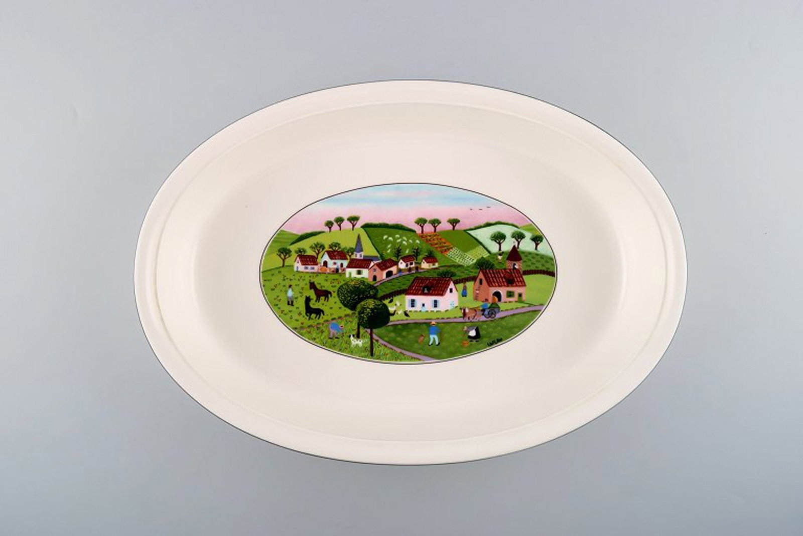 Villeroy & Boch Naif dinner service in porcelain. Oven proof dish decorated with naivist village: Brand: Villeroy & Boch Villeroy & Boch Naif dinner service in porcelain. Oven proof dish decorated with naivist village motif. Reserve: $140.00 Shipping: Domestic: Shipping rates are determined by