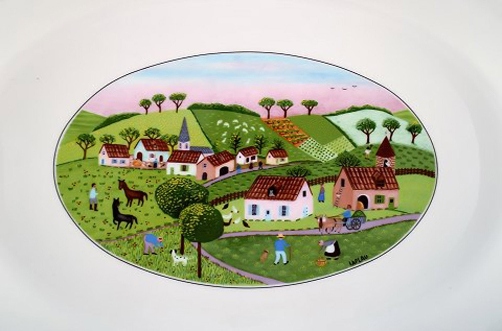 Villeroy & Boch Naif dinner service in porcelain. Oven proof dish decorated with naivist village - 3