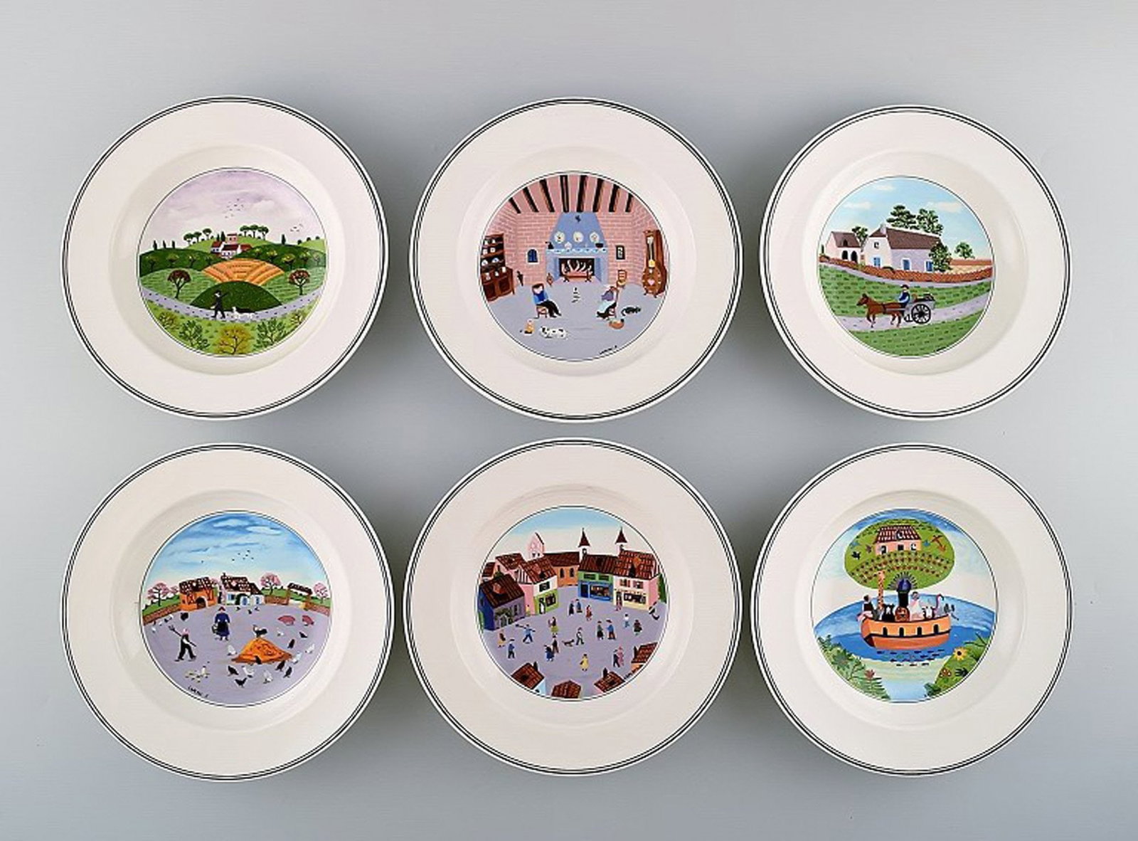 Villeroy & Boch Naif dinner service in porcelain. A set of 6 deep plates decorated with naivist: Brand: Villeroy & Boch Villeroy & Boch Naif dinner service in porcelain. A set of 6 deep plates decorated with naivist motifs. Reserve: $210.00 Shipping: Domestic: Shipping rates are determined by