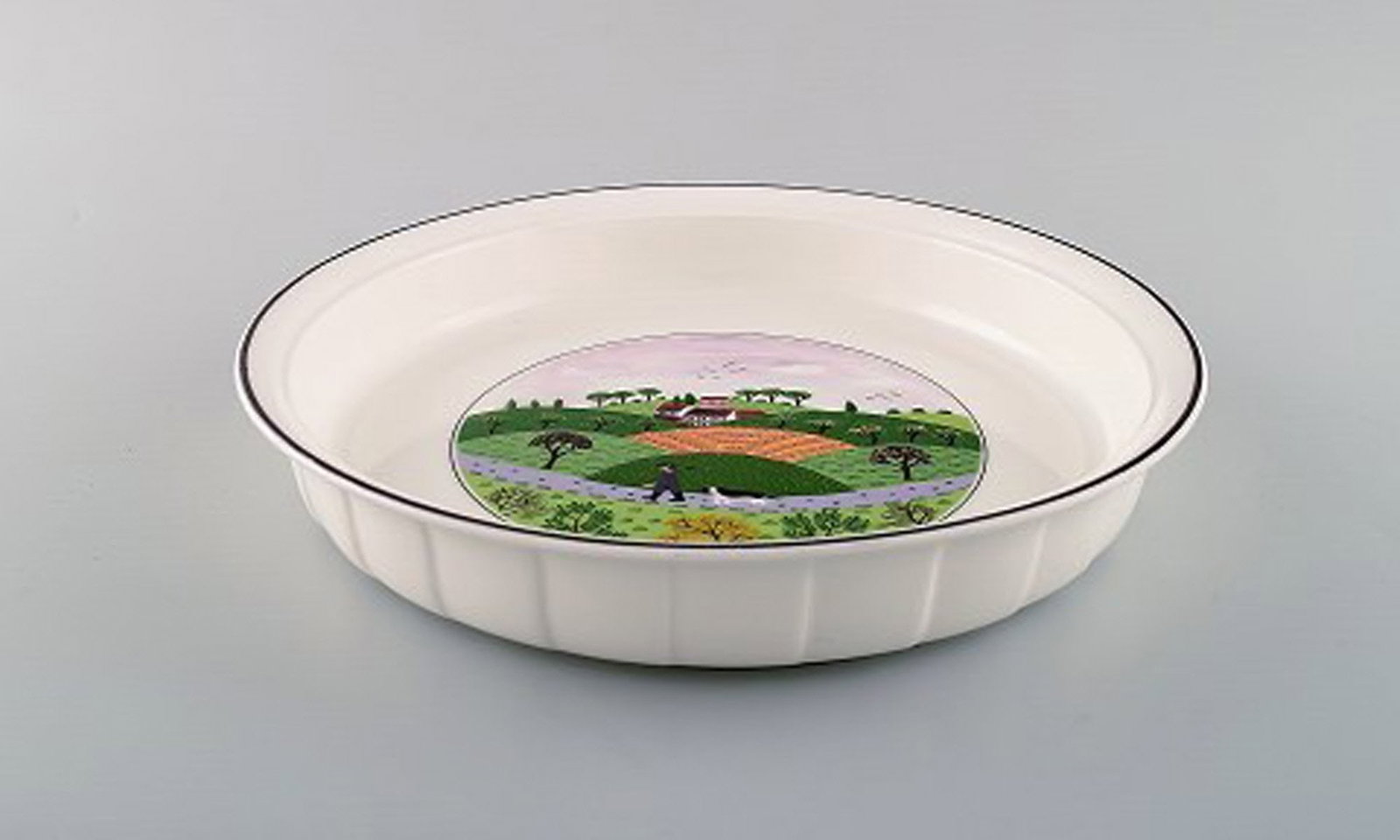 Villeroy & Boch Naif oven proof dish in porcelain decorated with naivist village motif. - 2