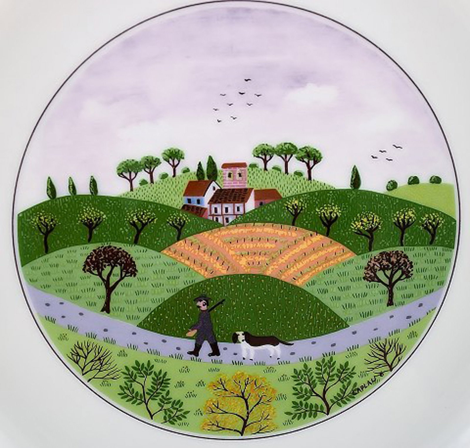 Villeroy & Boch Naif oven proof dish in porcelain decorated with naivist village motif. - 3