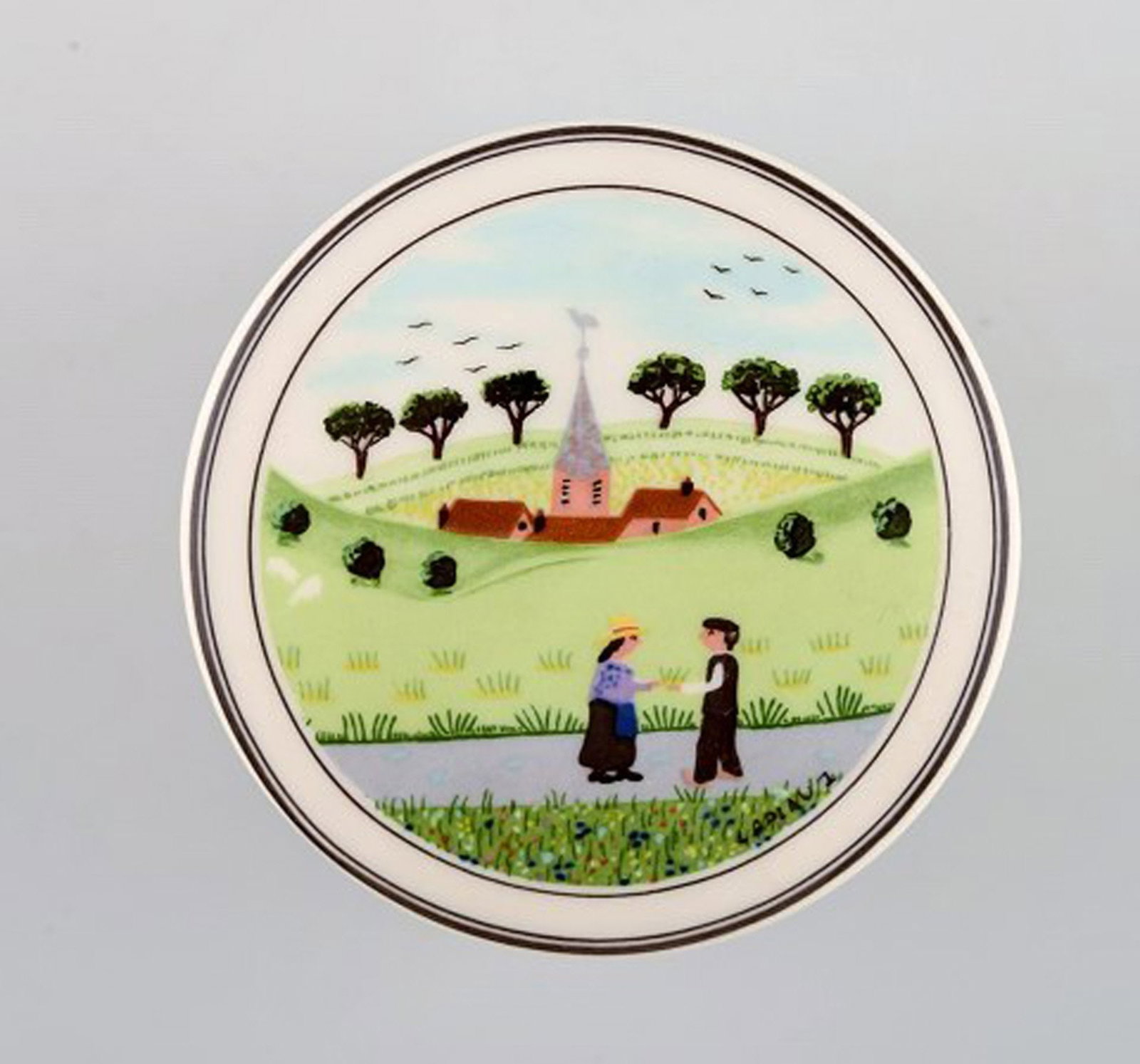 Villeroy & Boch Naif lidded jar in porcelain decorated with naivist village motif. - 2