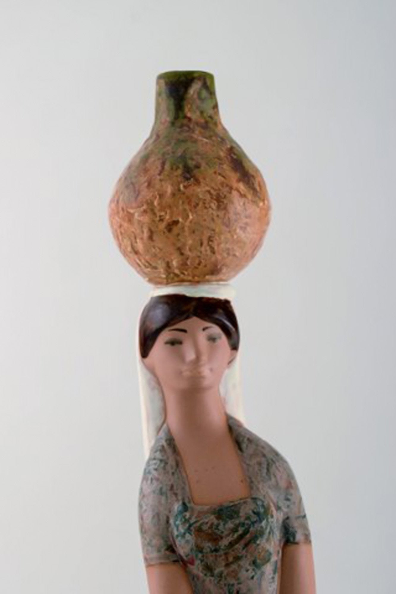 Lladro, Spain. Large figure in glazed ceramics. Woman carrying water. Late 20th century. - 4