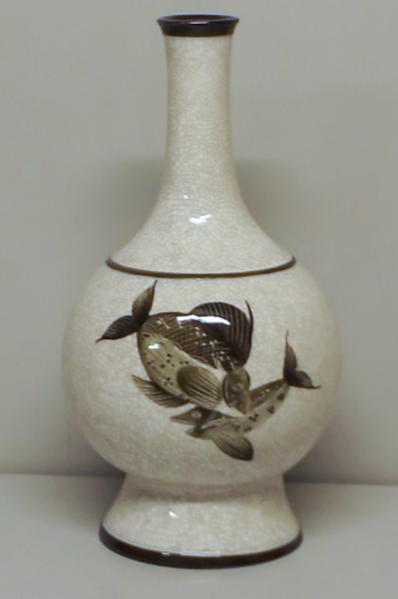 Large B&G (Bing & Grondahl) Craquele vase with fish. 31 cm. (1 of 7)