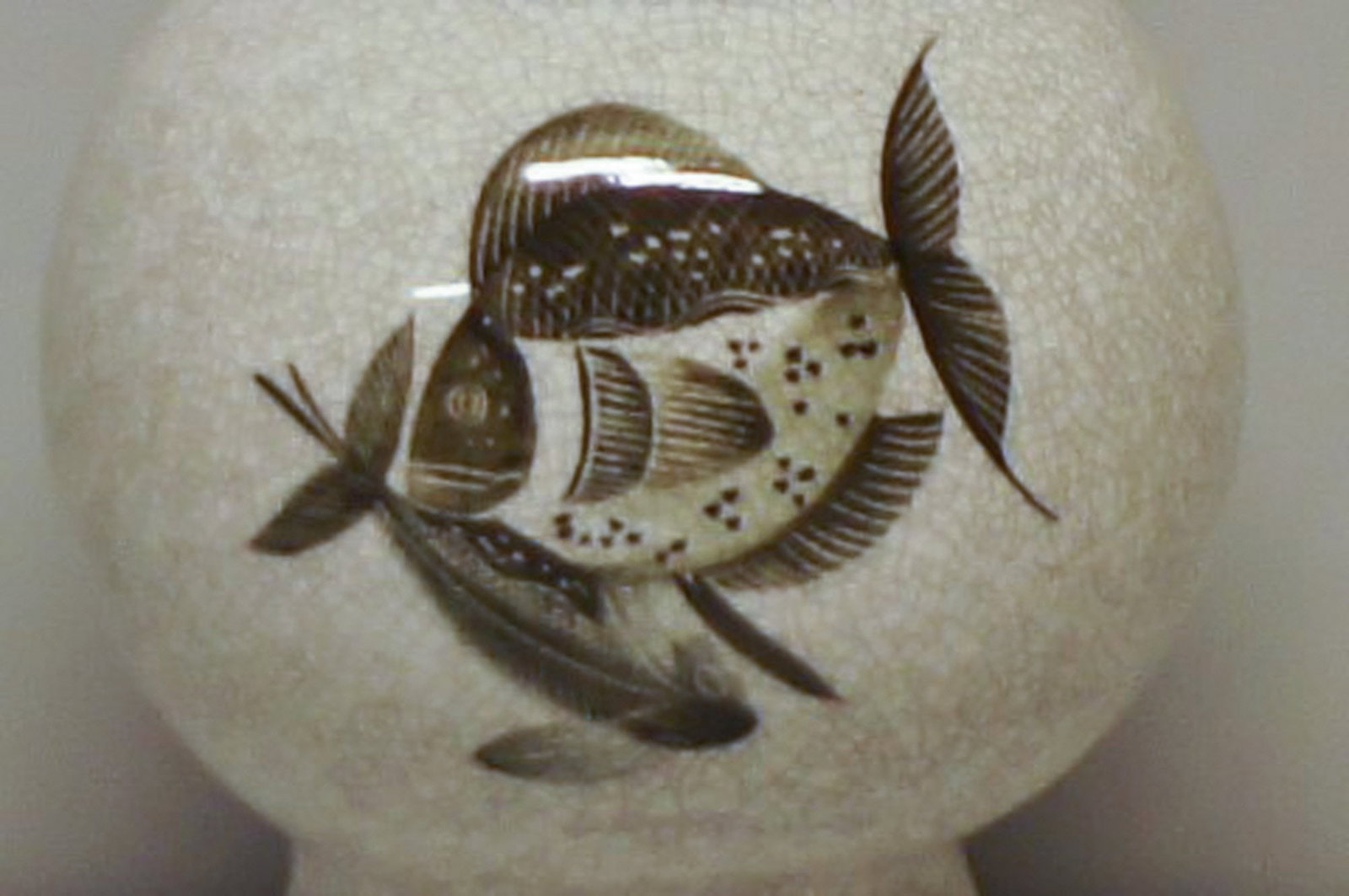 Large B&G (Bing & Grondahl) Craquele vase with fish. 31 cm. - 5