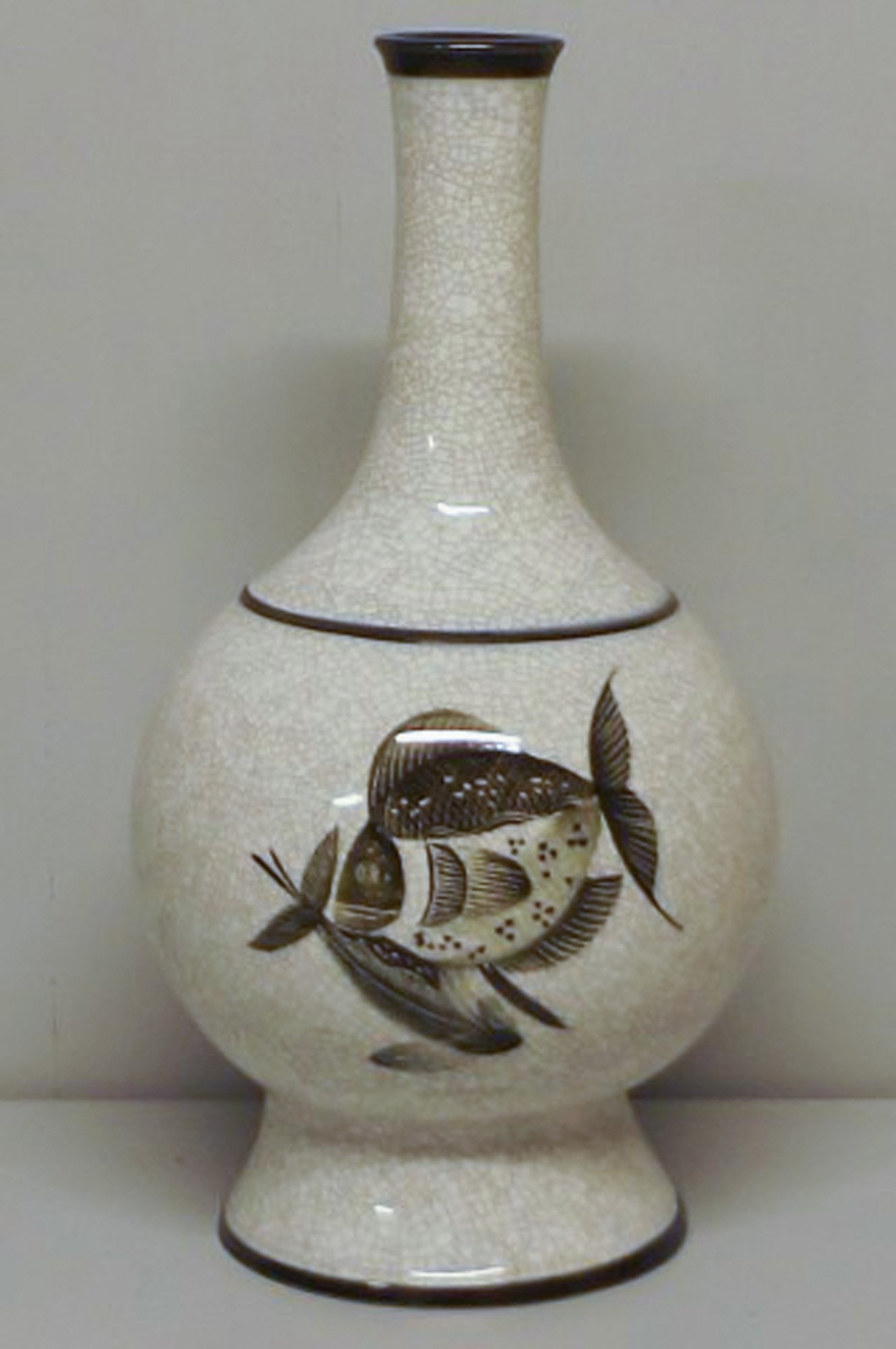 Large B&G (Bing & Grondahl) Craquele vase with fish. 31 cm. - 6