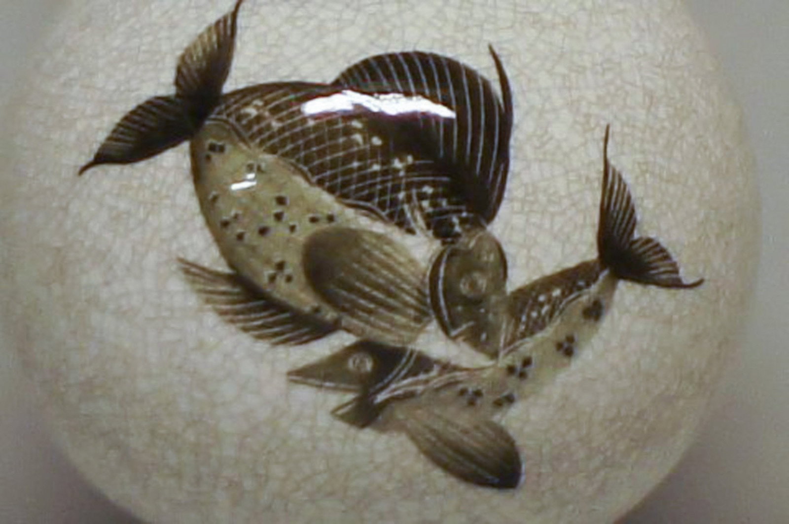 Large B&G (Bing & Grondahl) Craquele vase with fish. 31 cm. - 7
