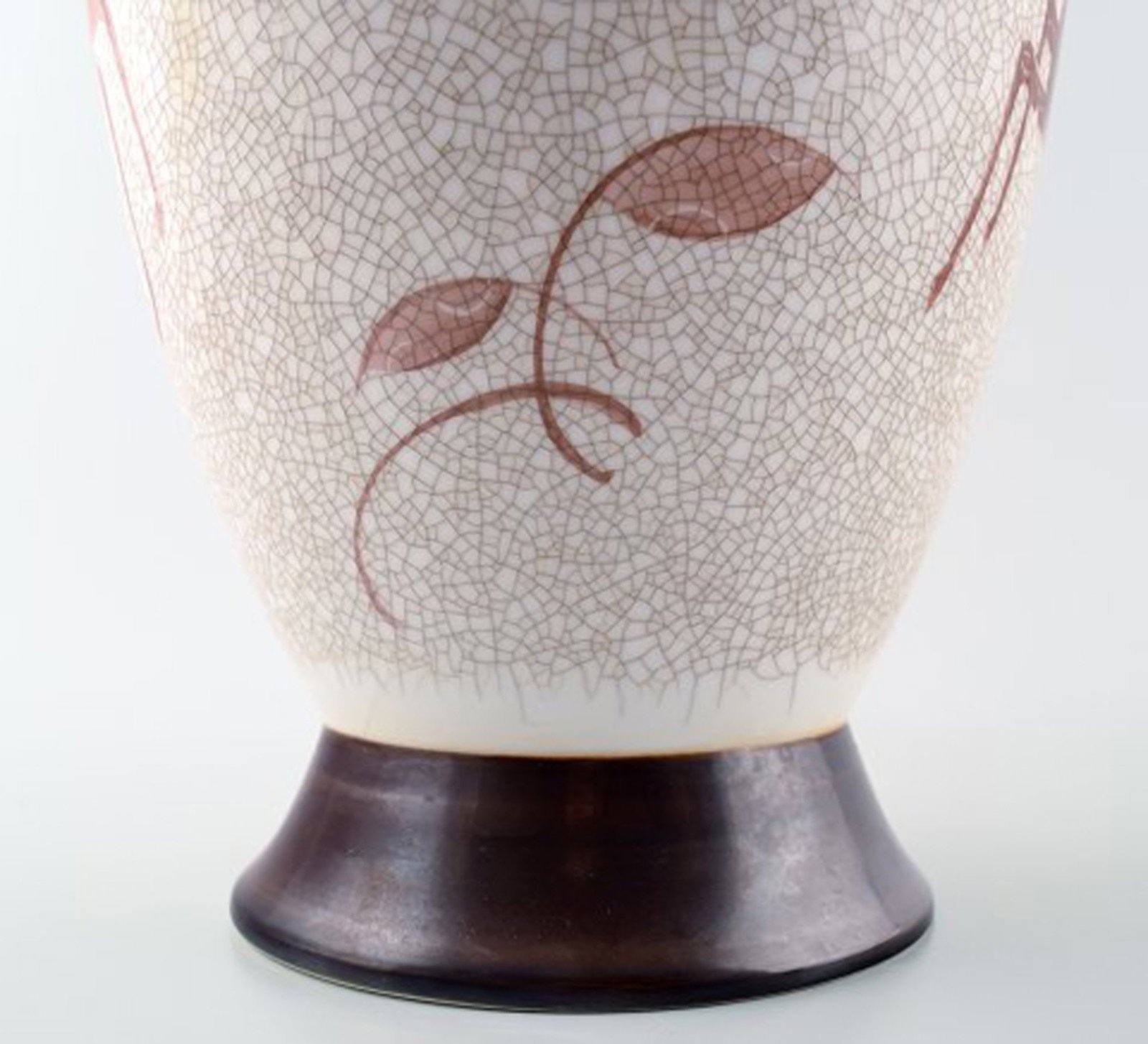 Art deco crackle porcelain vase, B&G, Bing & Grondahl, decorated with a deer. - 3