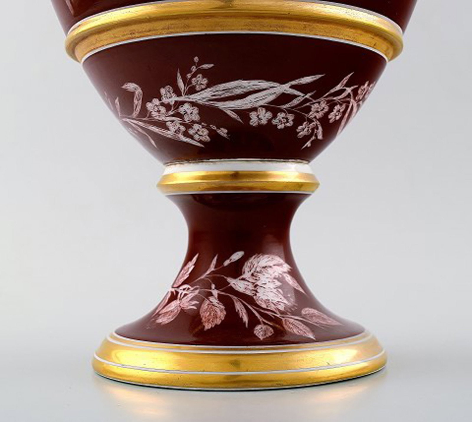 Large antique B&G Bing & Grondahl vase in purple with handles in gold with faun-face. - 5
