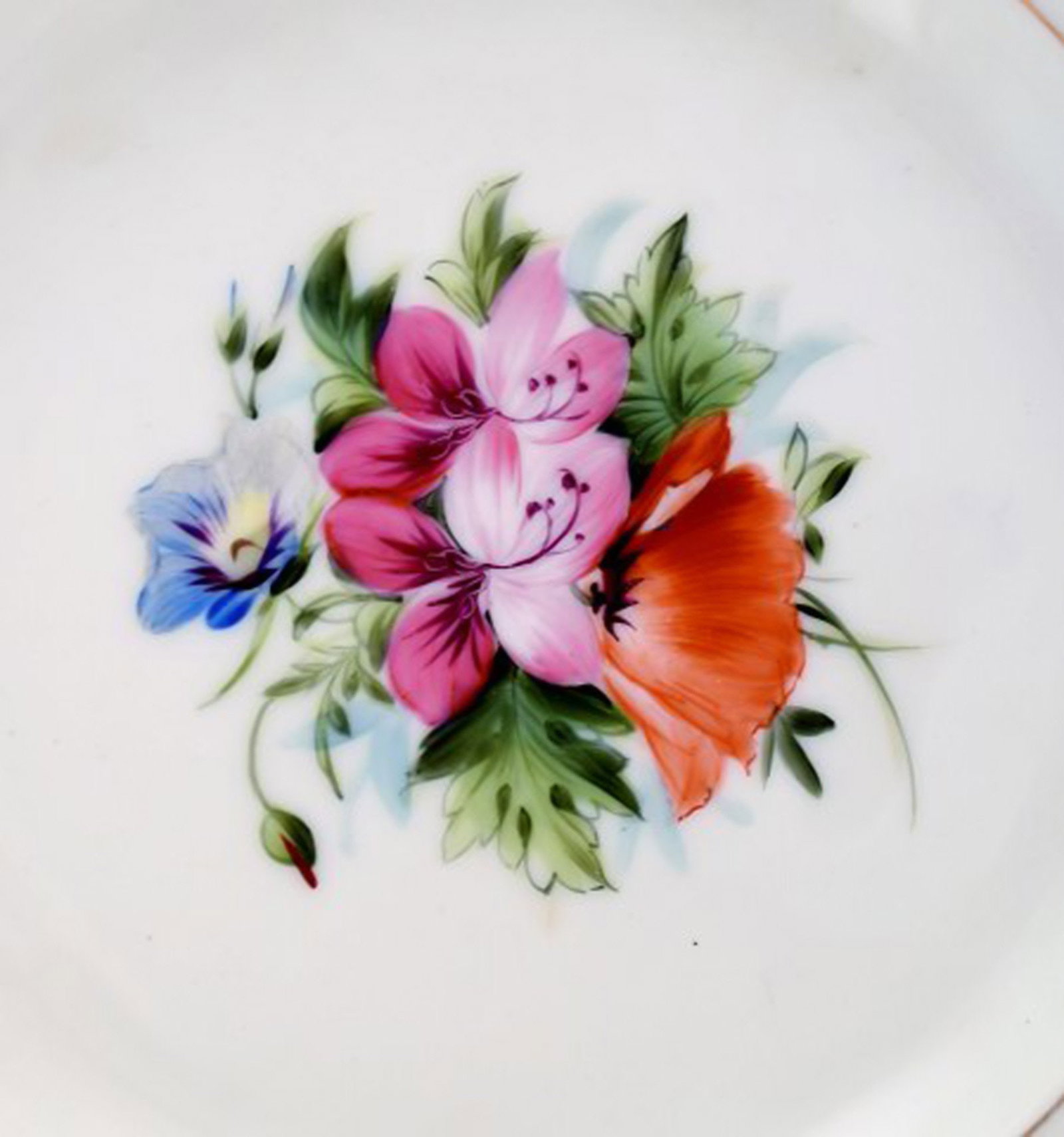 7 antique b&g bing & grøndahl deep plates. Hand painted with flowers. - 4