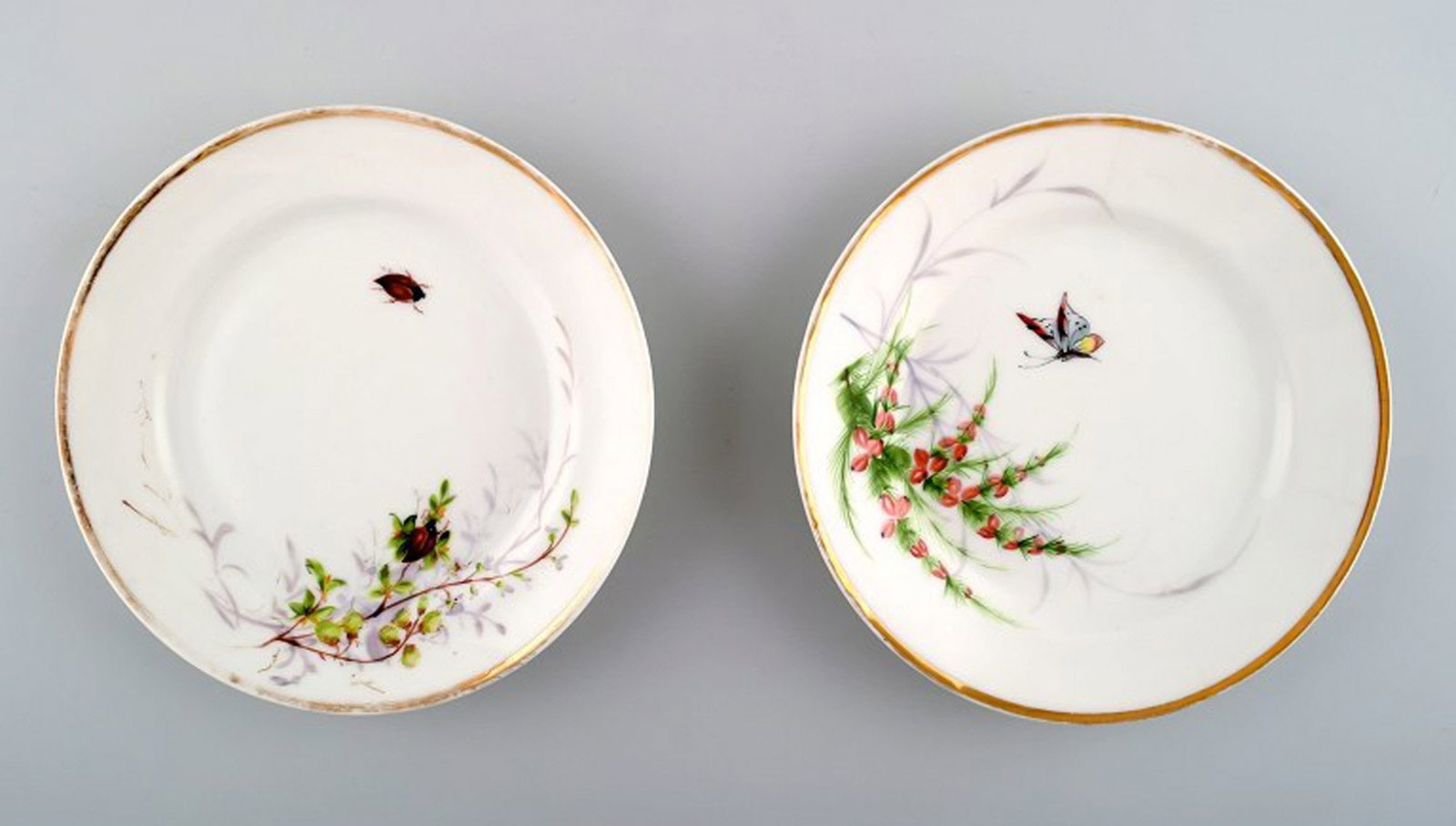 2 antique b & g bing & grøndahl plates. Hand painted with butterfly and insect.: Brand: Bing & Grøndahl 2 antique b & g bing & grøndahl plates. Hand painted with butterfly and insect. Reserve: $119.00 Shipping: Domestic: Shipping rates are determined by destination