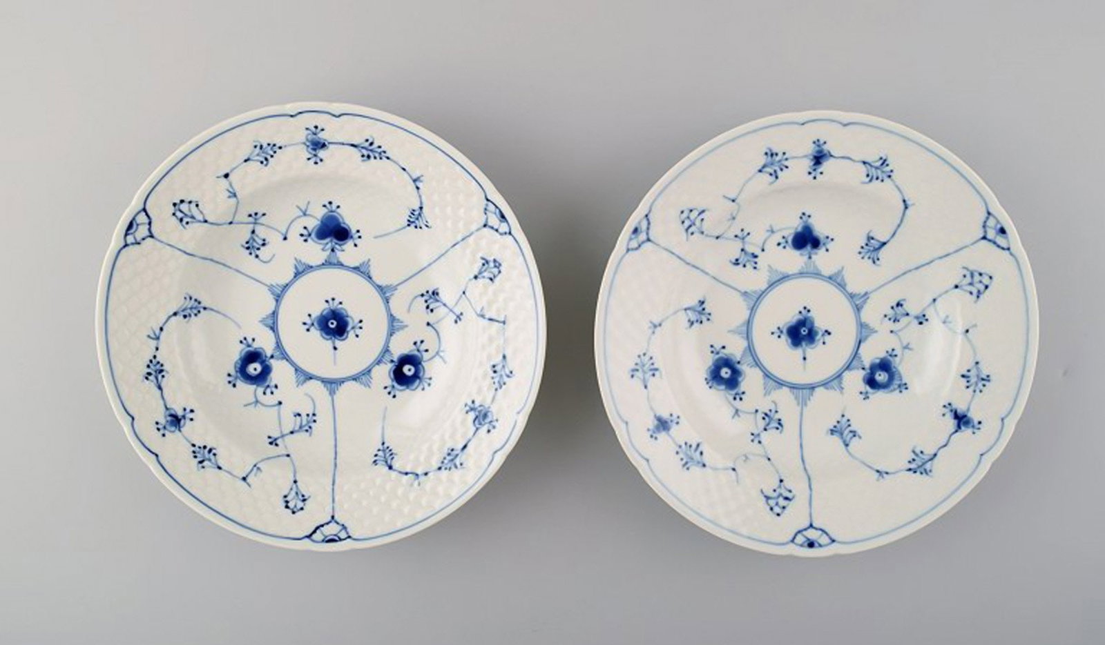 Bing & Grondahl, B&G blue fluted soup / pasta / porridge plates. 2 pcs. in stock.: Brand: Bing & Grøndahl Bing & Grondahl, B&G blue fluted soup / pasta / porridge plates. 2 pcs. in stock. Reserve: $35.00 Shipping: Domestic: Shipping rates are determined by destination Internati
