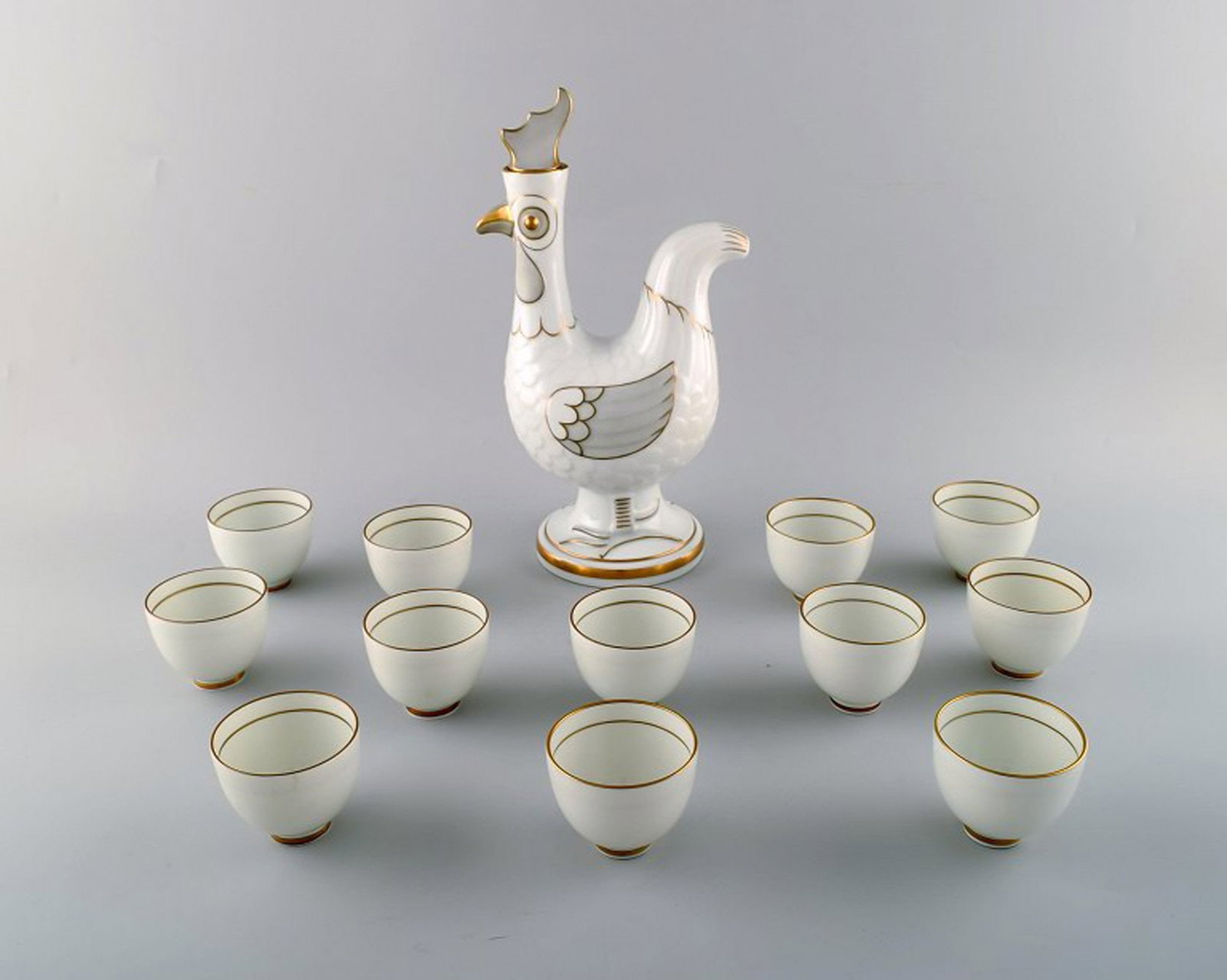 Bing & Grondahl/ B&G, Denmark. Jug of porcelain in the form of rooster, stopper with rooster comb. (1 of 7)