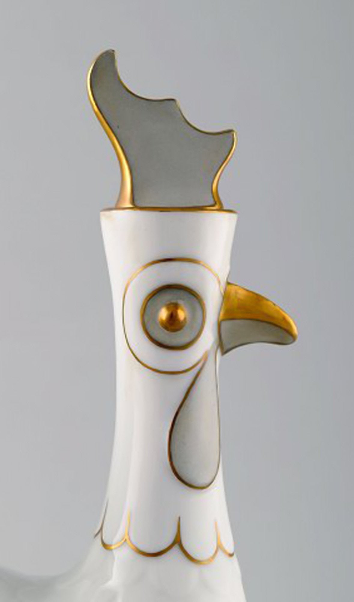 Bing & Grondahl/ B&G, Denmark. Jug of porcelain in the form of rooster, stopper with rooster comb. - 5