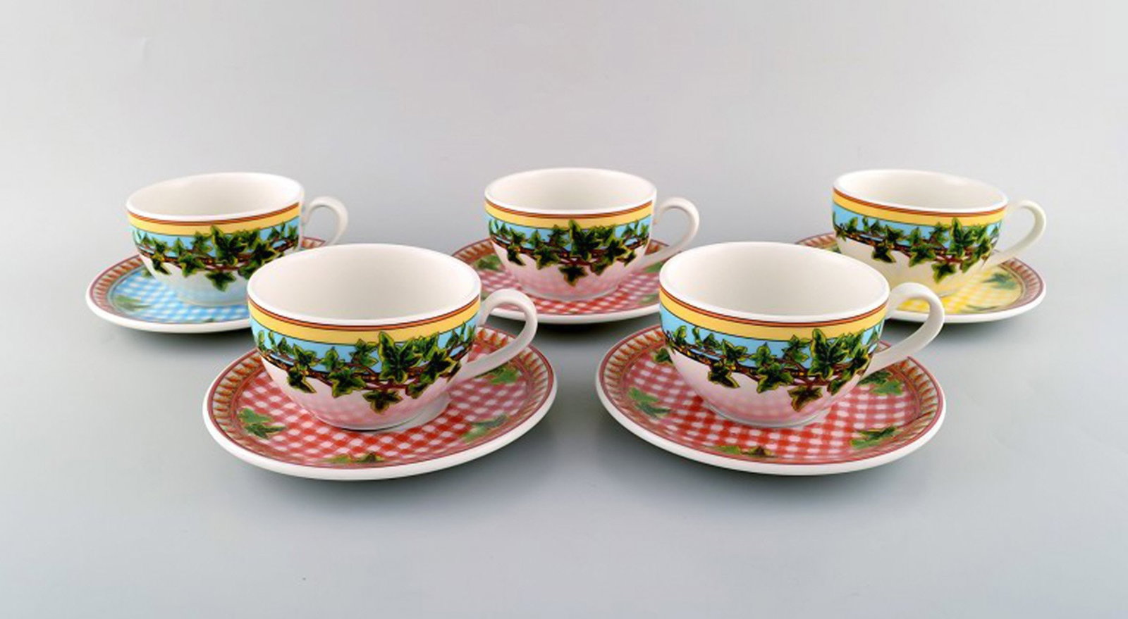 Gianni Versace for Rosenthal. Five large "Ivy Leaves" teacups with saucers. Late 20th century.: Brand: Rosenthal Gianni Versace for Rosenthal. Five large "Ivy Leaves" teacups with saucers. Late 20th century. Reserve: $469.00 Shipping: Domestic: Shipping rates are determined by destination