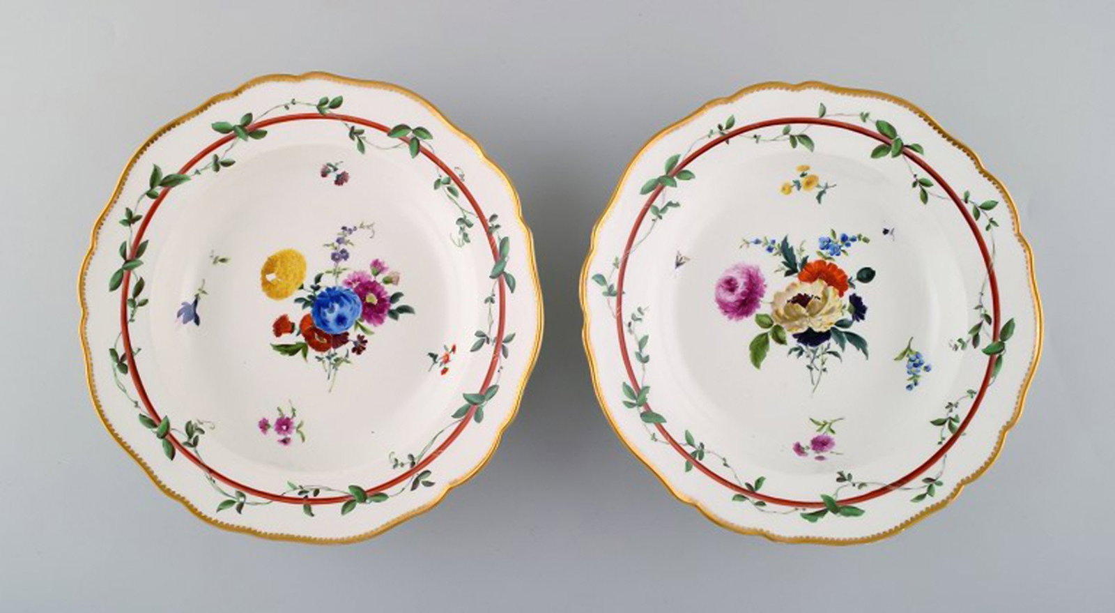 Two antique Meissen deep plates in pierced porcelain with hand-painted floral motifs. Museum: Brand: Meissen Two antique Meissen deep plates in pierced porcelain with hand-painted floral motifs. Museum Quality. Dated 1773-1814. Reserve: $819.00 Shipping: Domestic: Shipping rates are determined
